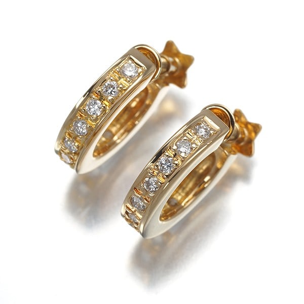 Star Jewelry Earrings Diamond 0.12Ct/ 0.12Ct Hoop 18K 750 Yellow Gold (1 of 5)