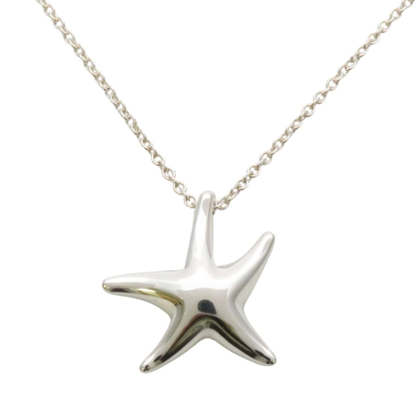 Tiffany & Co. Starfish Necklace Sterling Silver 925 Elsa Peretti Design Women'S.: Tiffany & Co. Starfish Necklace Sterling Silver 925 Elsa Peretti Design Women'S. Sterling silver necklace with Elsa Peretti design, featuring a starfish pendant in a classic Tiffany & Co. style. The