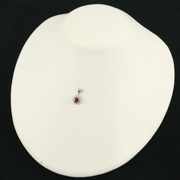 Ruby 0.59Ct Diamond 0.27Ct Classic Pendant 900 Platinum - 4