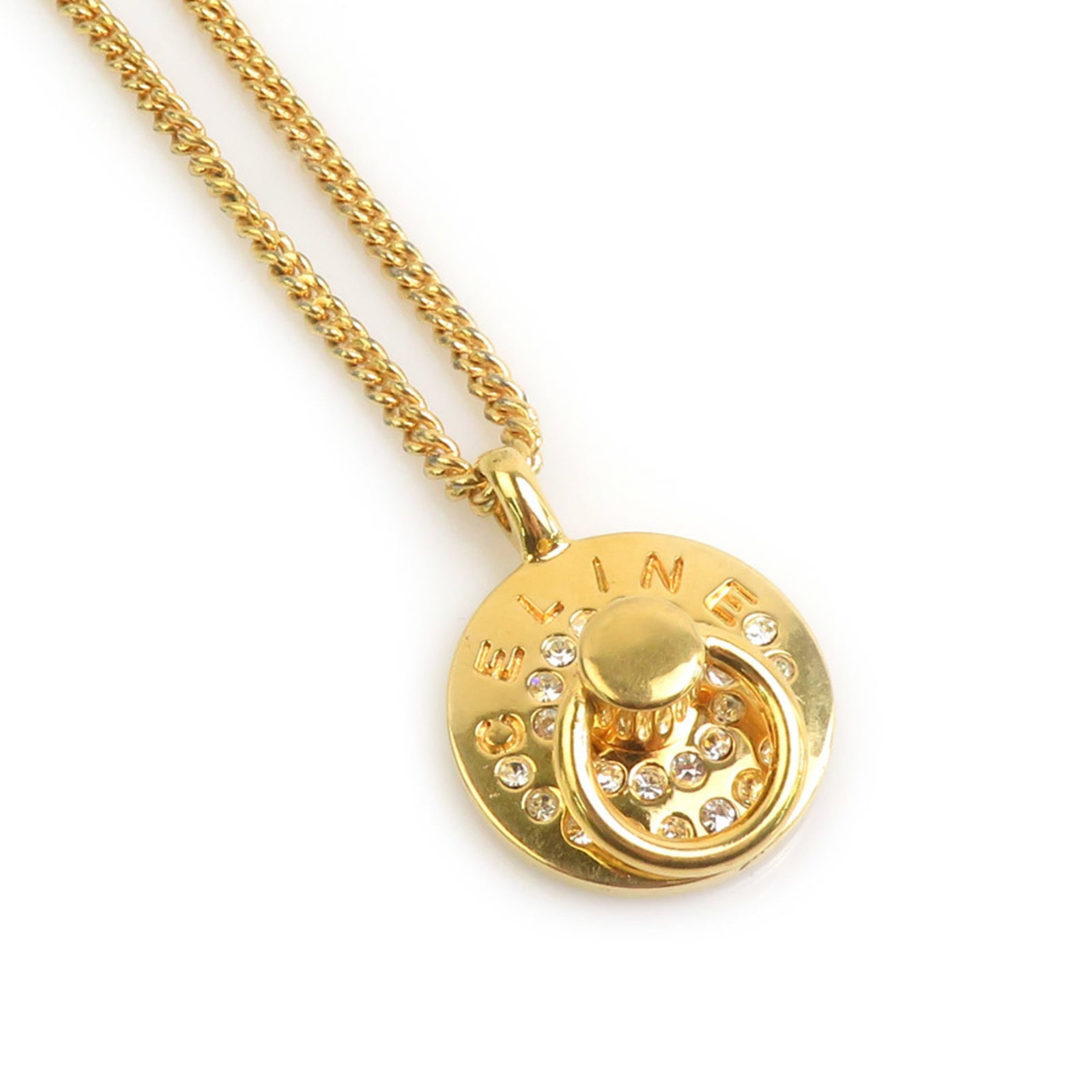 Celine Necklace Metal Rhinestone Gold Silver Women'S E61773A (1 of 8)