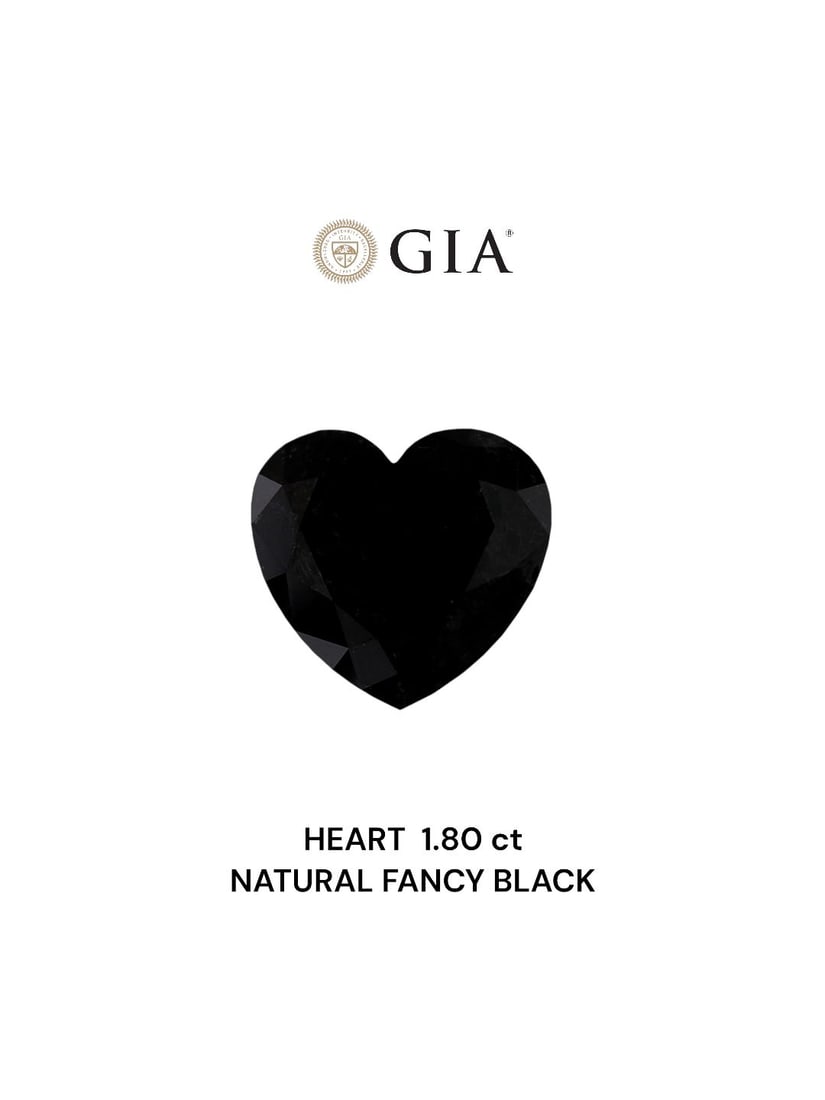 GIA Heart 1.8ct Fancy Black VVS2 - Loose Natural Diamond: GIA Heart 1.8ct Fancy Black VVS2 - Loose Natural Diamond GIA-certified, the 1.8ct Fancy Black VVS2 diamond boasts exceptional clarity and polish, with EX symmetry and a mesmerizing black color. Measur