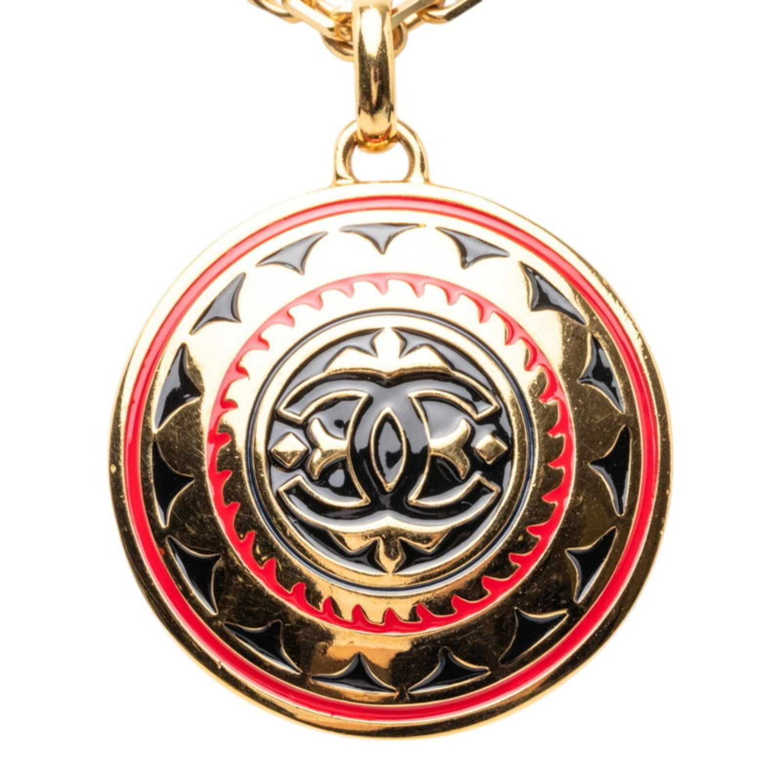 Chanel Coco Mark Chain Medal Pendant Necklace Gold Plated Women'S. (1 of 6)