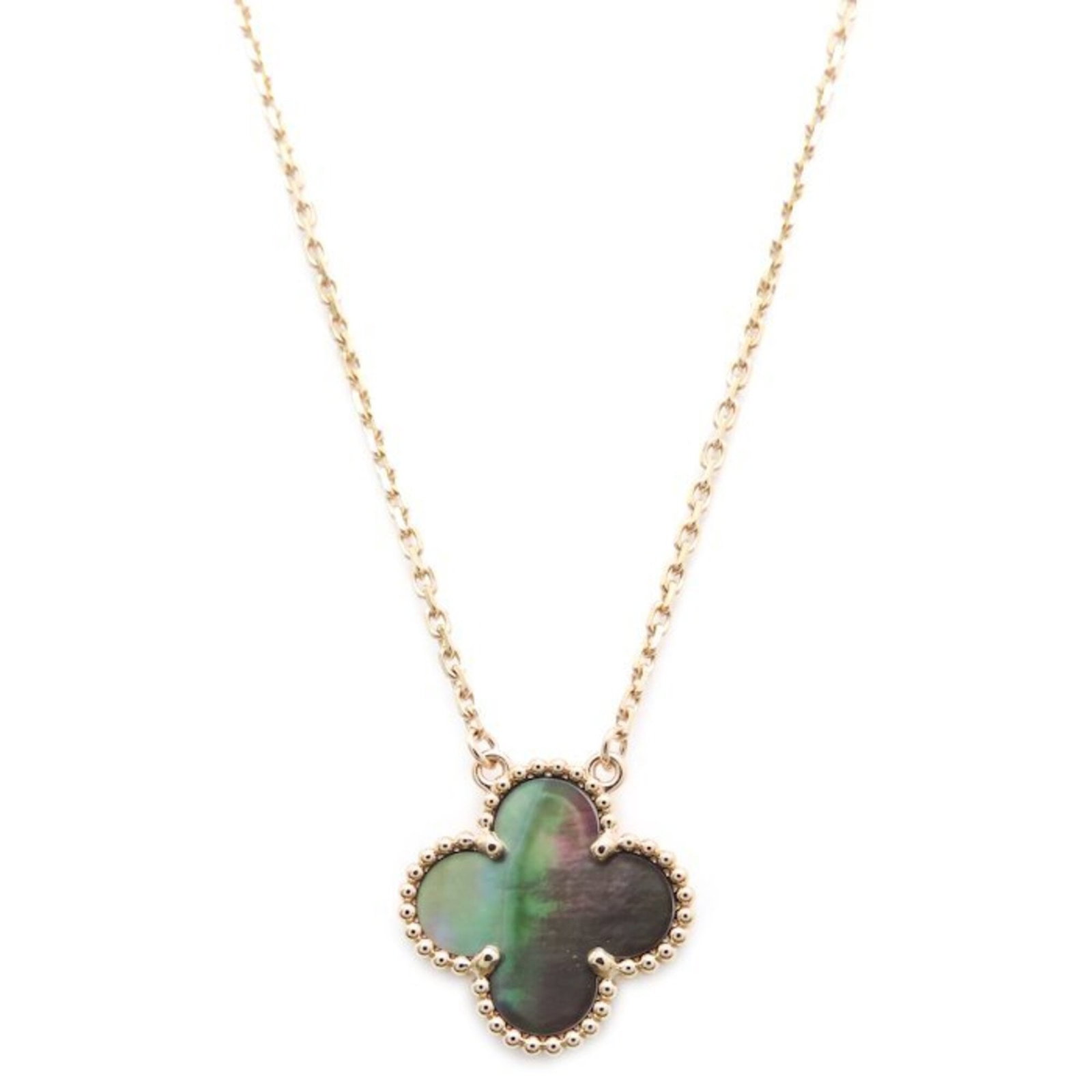 Van Cleef & Arpels Vintage Alhambra Necklace Gray Shell 18K Pink Gold Women'S Vcarp4Kk00 295683: Van Cleef & Arpels Vintage Alhambra Necklace Gray Shell 18K Pink Gold Women'S Vcarp4Kk00 295683 Pink gold (18K) Alhambra necklace with a 15mm x 15mm gray shell pendant, adjustable to fit necks 37-41.5