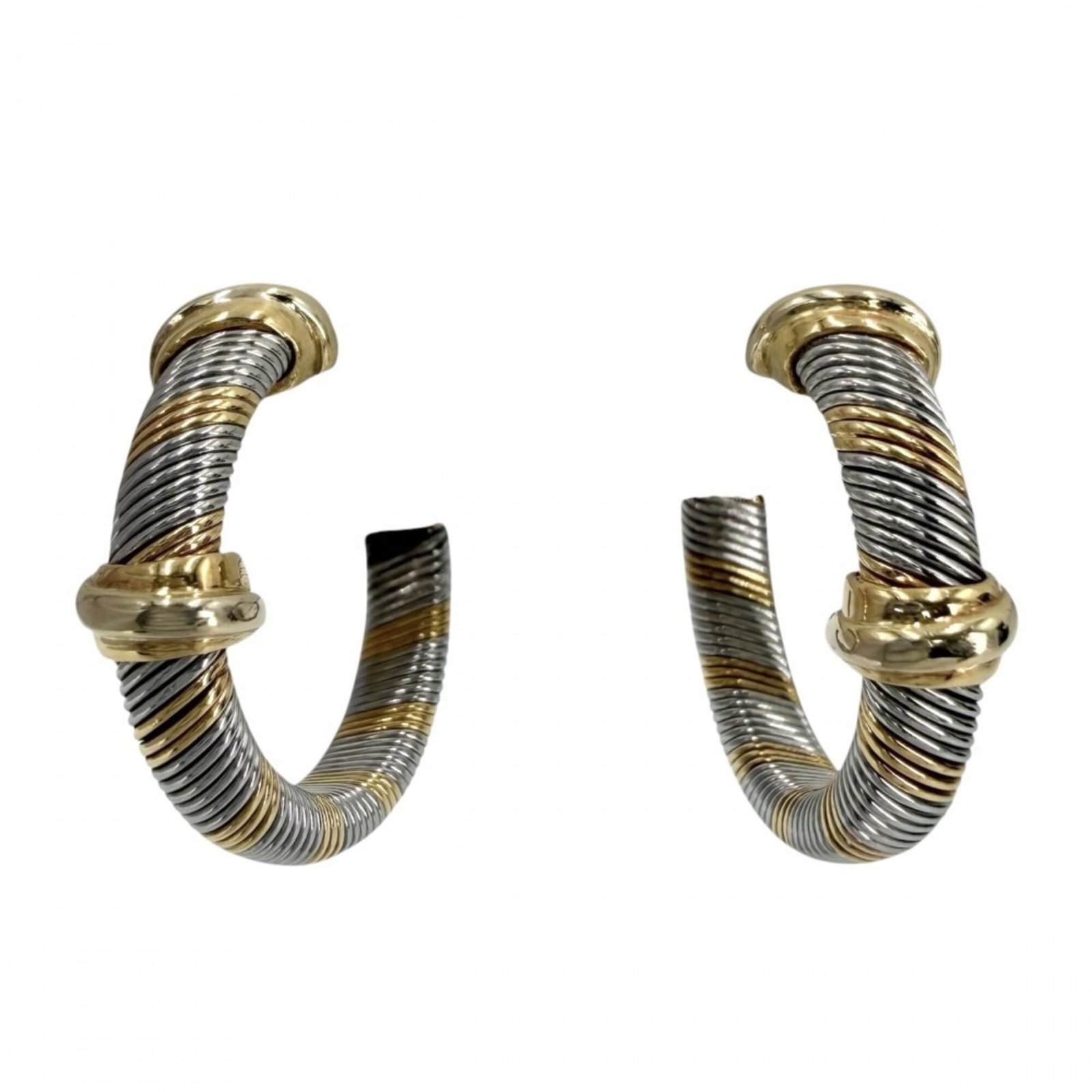 Cartier Hoop Earrings Stainless Steel Yellow Gold (18K): Cartier Hoop Earrings Stainless Steel Yellow Gold (18K) Cartier's stainless steel and yellow gold (18K) hoop earrings offer a sleek, modern design. Made from high-quality materials, these earrings pro