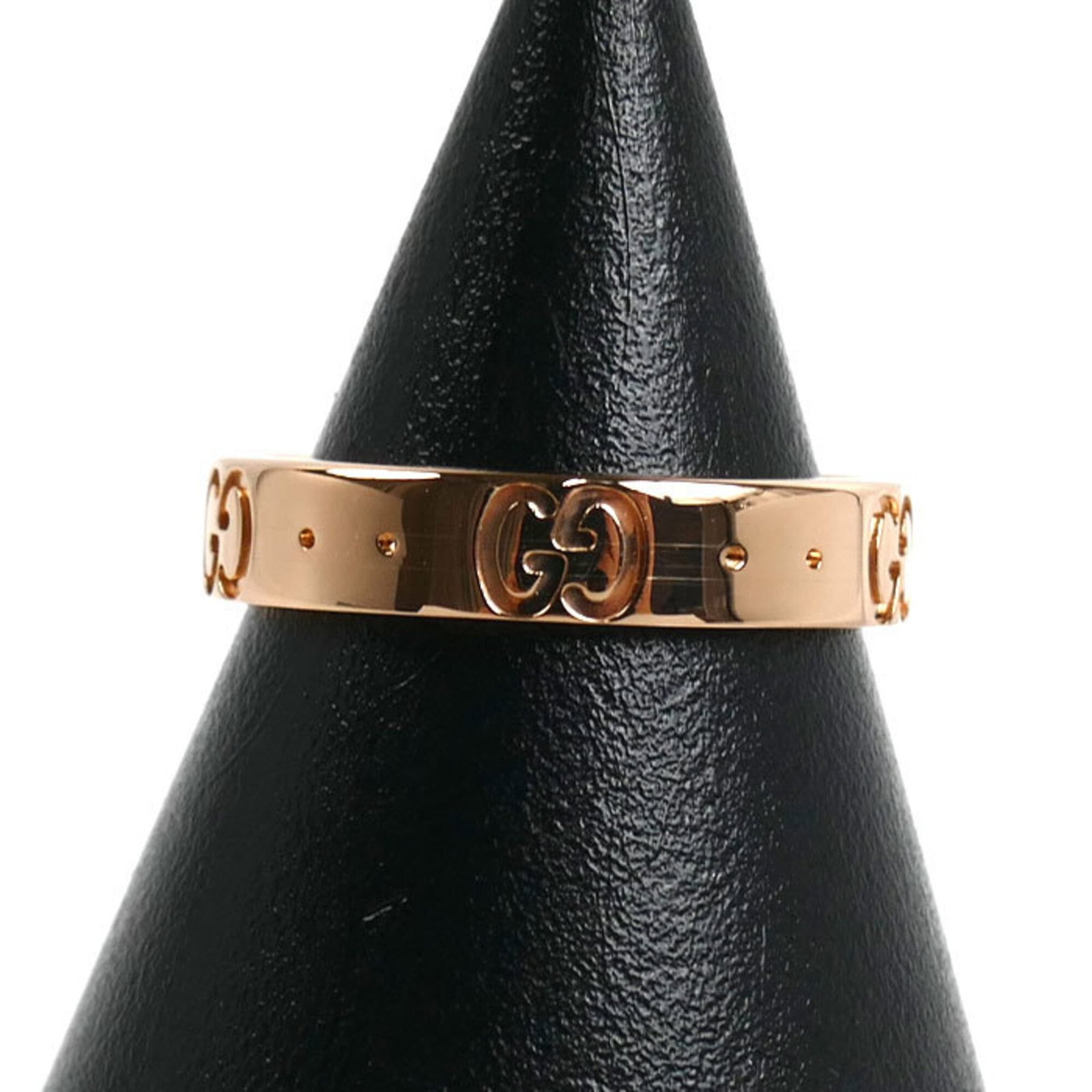 Pink Gold 18k Ring by Gucci Band: Pink Gold 18k Ring by Gucci Band Pink gold (18K) band ring from Gucci, Italy. This elegant piece features pink gold material and a size 48.5 US fit, suitable for women's sizes 4.5. The ring bears the 