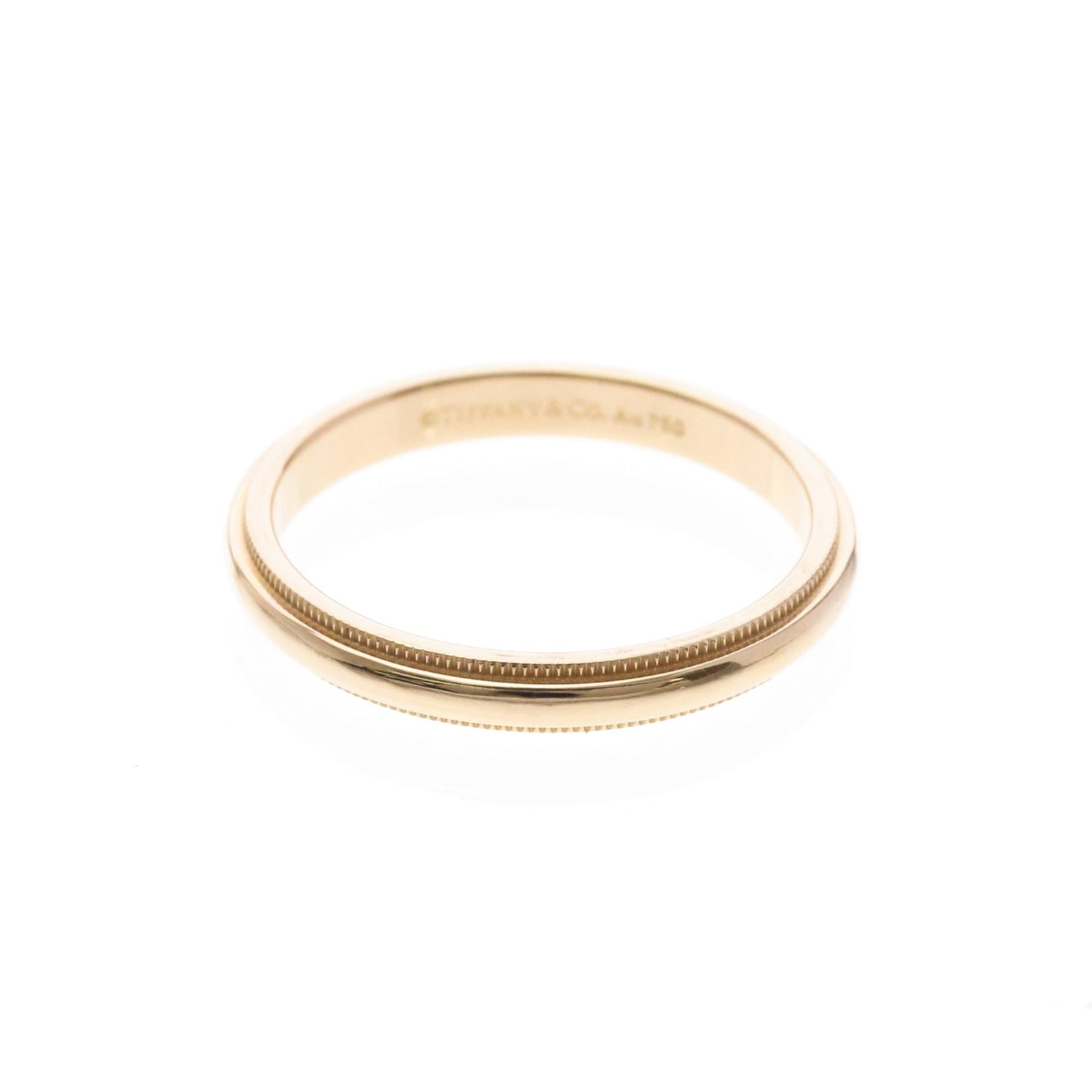 Pink Gold Tiffany Ring Band: Pink Gold Tiffany Ring Band Pink gold Tiffany Milgrain Band Ring features a stylish and elegant design with a pink gold (18K) metal construction. The band's width of 3.1mm / 0.12'' and weight of 4.6g 