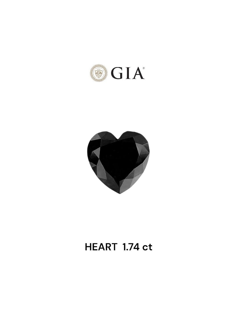 GIA Heart 1.74ct Fancy Black VVS2 - Loose Natural Diamond: GIA Heart 1.74ct Fancy Black VVS2 - Loose Natural Diamond GIA certifies this loose natural diamond as Fancy Black, VVS2 clarity, with EX polish and symmetry. Weighing 1.74 carats, its unique color and