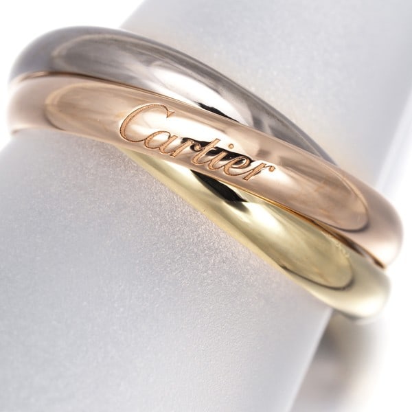 Cartier Ring Trinity 3Color Sm Eu54 18K 750 Yellow White Rose Gold: Cartier Ring Trinity 3Color Sm Eu54 18K 750 Yellow White Rose Gold Cartier's Trinity collection showcases three-tone gold in elegant harmony. This 18k yellow, white, and rose gold ring features a uniq