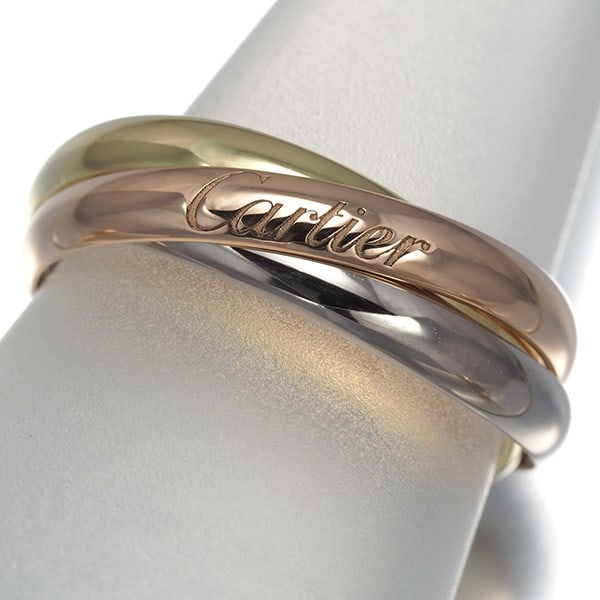Cartier Ring Trinity 3Color Sm Eu54 18K 750 Yellow White Rose Gold: Cartier Ring Trinity 3Color Sm Eu54 18K 750 Yellow White Rose Gold Cartier's Trinity ring showcases its iconic multi-tone design, featuring 18k yellow, white, and rose gold. The ring boasts a sleek 2.
