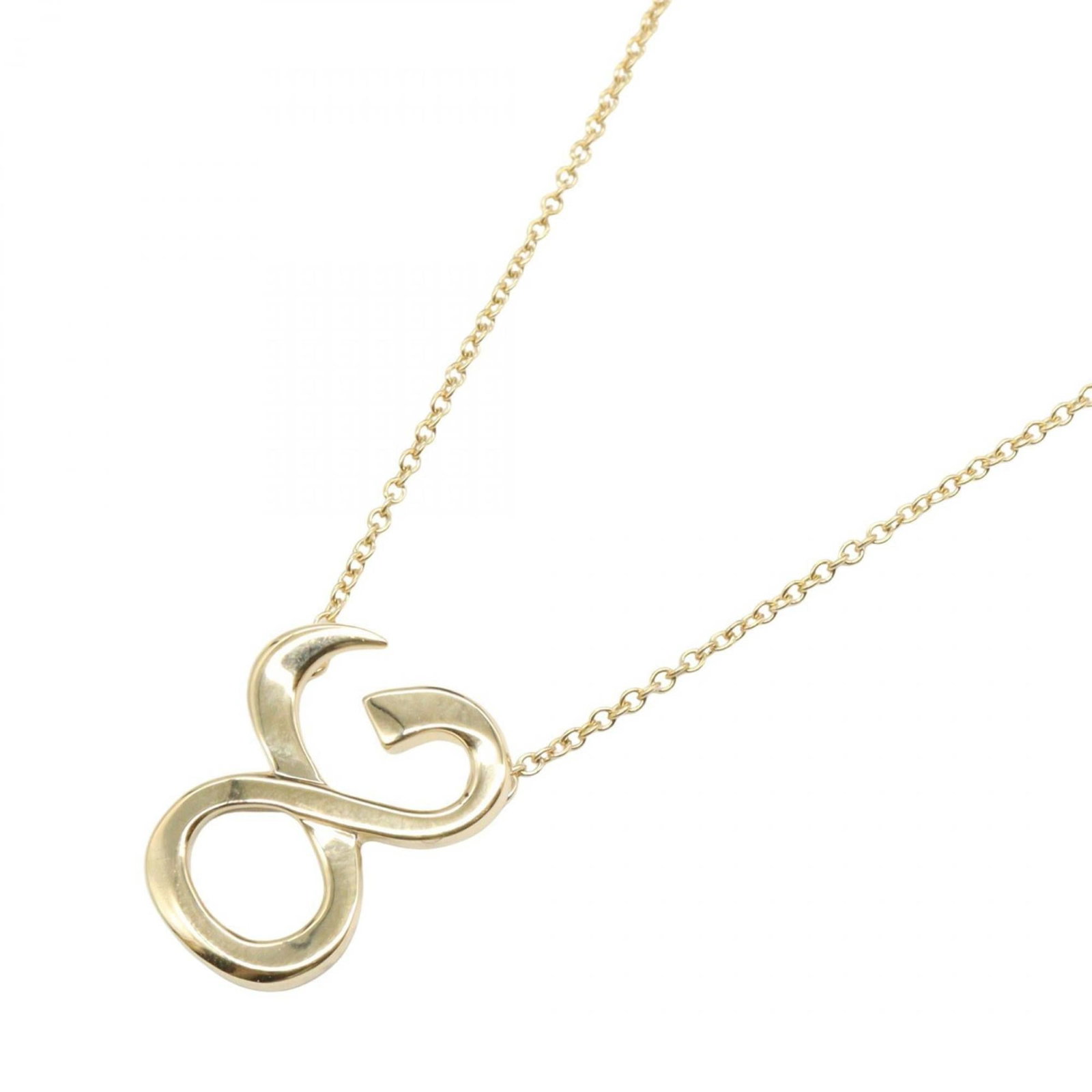 Women's 18K Yellow Gold Graffiti Love Necklace: Women's 18K Yellow Gold Graffiti Love Necklace 18K yellow gold necklace with a 16mm x 13mm pendant featuring graffiti love design, set against a gold background. The necklace measures 41.5 cm in