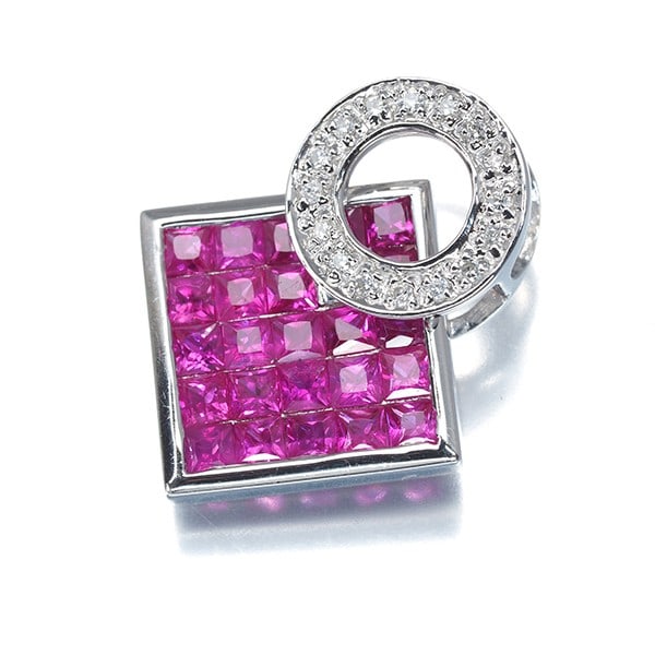 Ruby 1.55Ct Diamond 0.08Ct Swing Pendant 18K 750 White Gold (1 of 3)