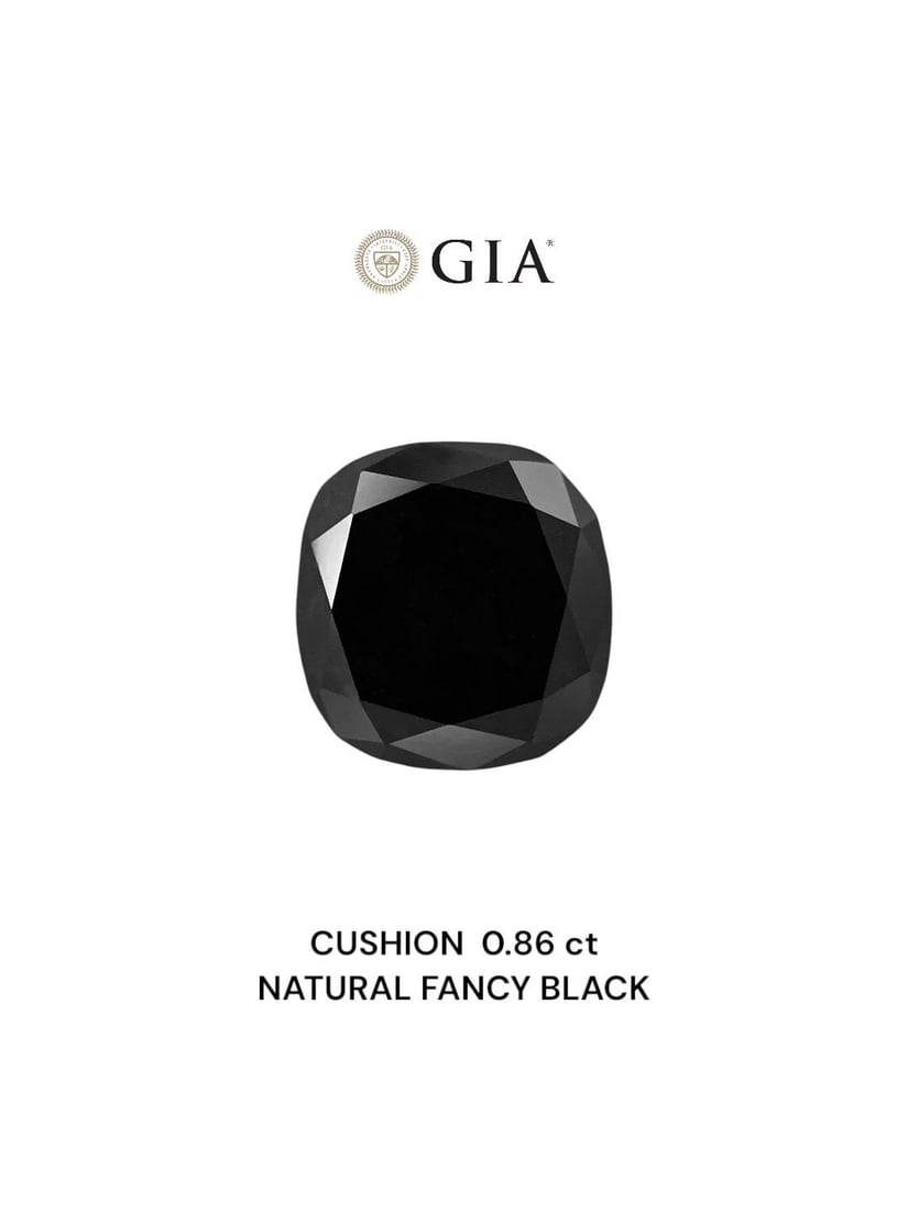 GIA Cushion Brilliant 0.86ct Fancy Black VVS2 - Loose Natural Diamond: GIA Cushion Brilliant 0.86ct Fancy Black VVS2 - Loose Natural Diamond GIA certified, this loose natural diamond boasts exceptional clarity and color. With a Fancy Black VVS2 grade, it shines with an E