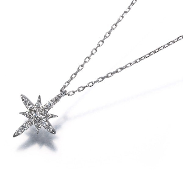 Star Jewelry Necklace Diamond 0.06Ct Crossing Star 18K 750 White Gold: Star Jewelry Necklace Diamond 0.06Ct Crossing Star 18K 750 White Gold The 0.06ct diamond pendant in an 18k white gold crossing star design shines with elegant simplicity, its natural beauty complement