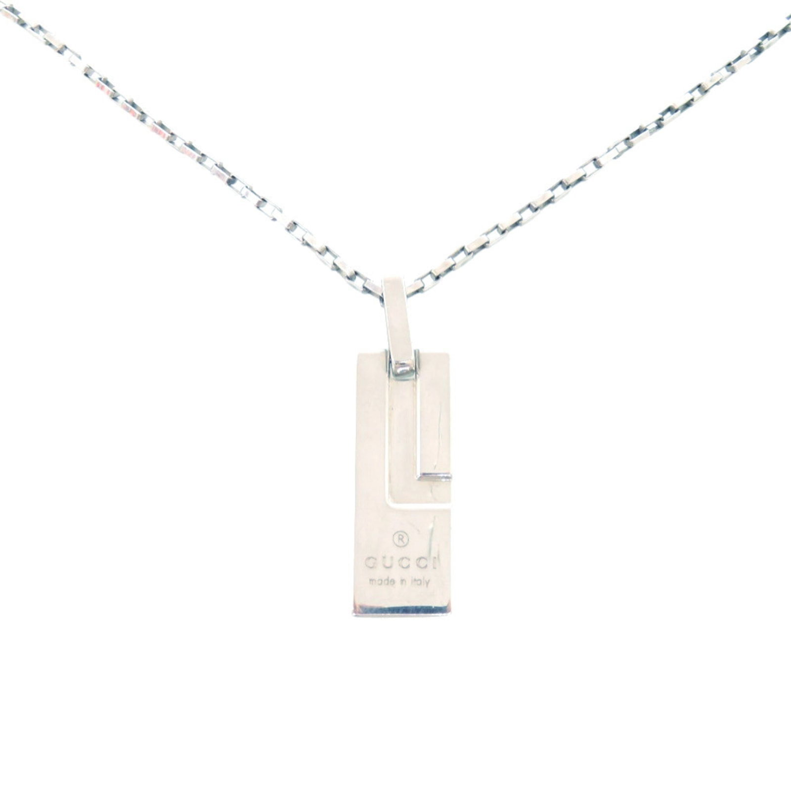 Sterling Silver Gucci Logo Plate Pendant Necklace Excellent 925 1064Gucci (1 of 6)
