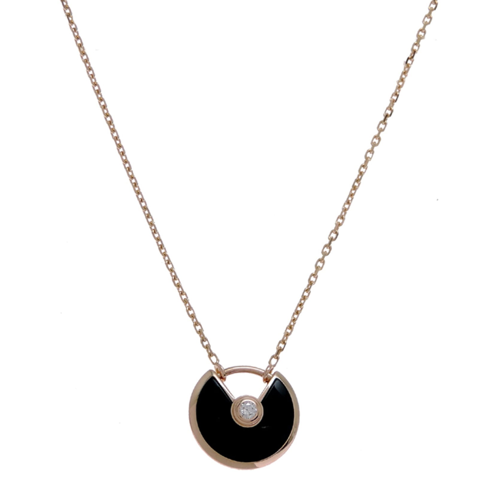 Cartier Amulette De Xs Onyx 1P Diamond Women'S Necklace B3047200 750 Pink Gold Black: Cartier Amulette De Xs Onyx 1P Diamond Women'S Necklace B3047200 750 Pink Gold Black Cartier's iconic Amulette De Xs Onyx 1P Diamond necklace boasts sleek, modern design with a striking black onyx sto