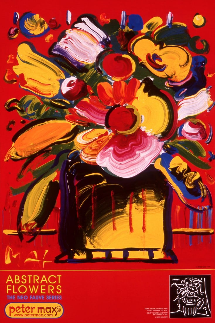 Peter Max, Abstract Flowers, 1999, Hand Signed, Official Edition Offset Lithograph (1 of 4)