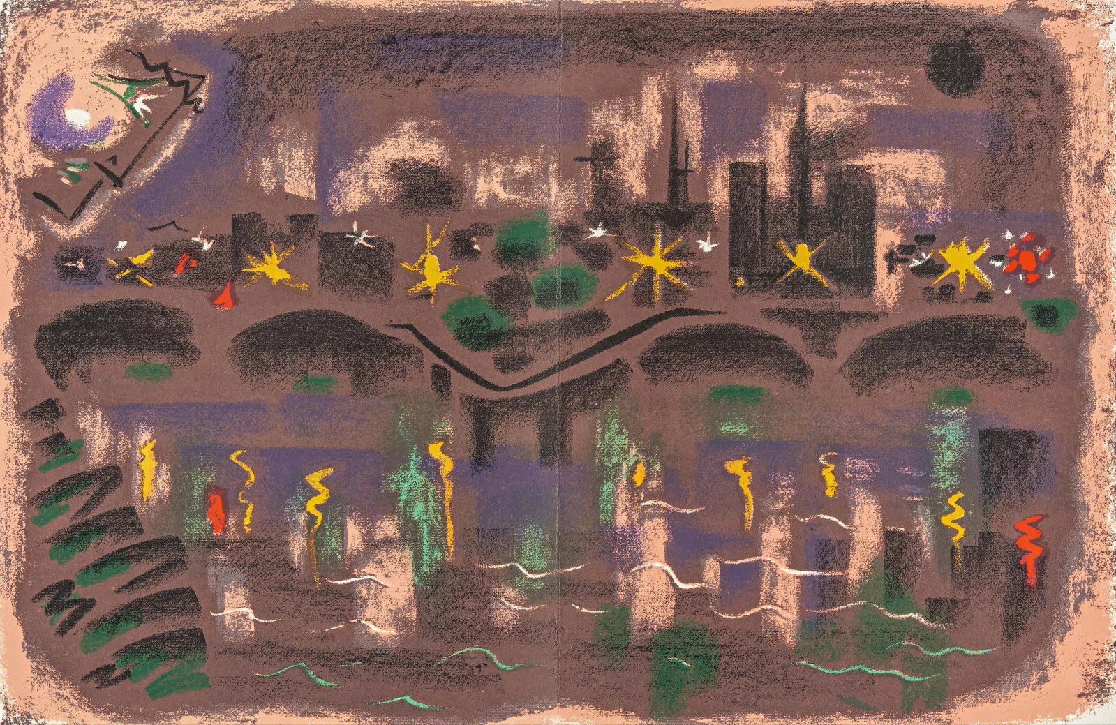 Andre Masson, Paris at Night The Seine, Notre Dame of Paris, from Views of Paris, Lithograph, 1963 (1 of 6)