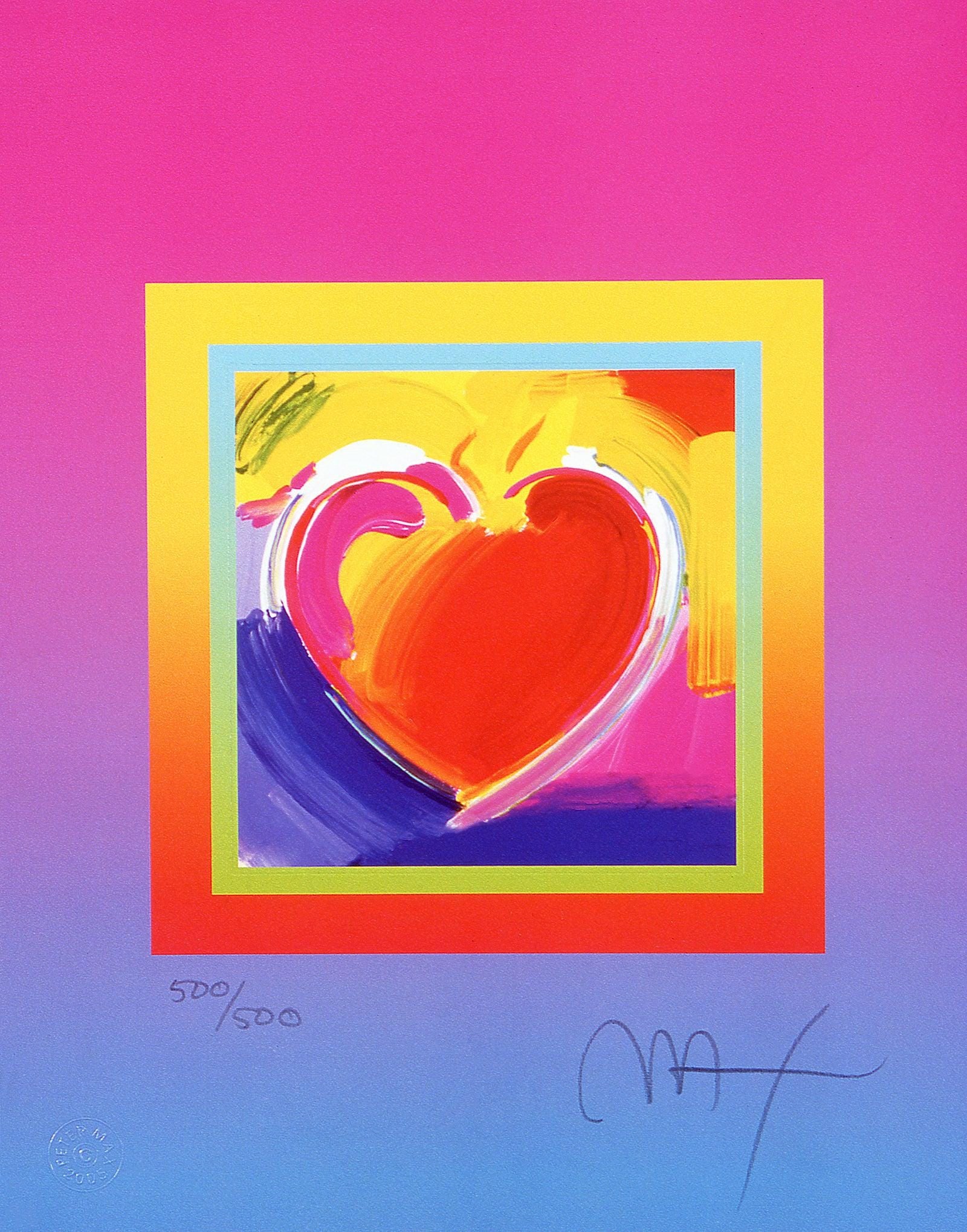 Peter Max, Heart on Blends II, Hand Signed, Official Lithograph: Peter Max, Heart on Blends II, Hand Signed, Official Lithograph Item Specifics: Paper size: 12.75 x 10 inches. Inscription: Hand signed by Peter Max and numbered, as issued. Condition: Excellent.