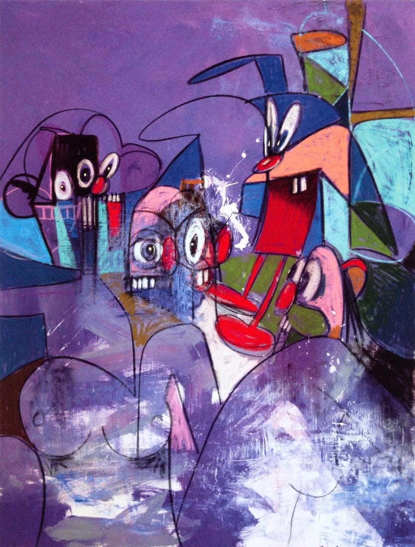 Color process print by George Condo comic relief drawing paintings: Color process print by George Condo comic relief drawing paintings Item Specifics: Paper size: 10.75 x 9.25 inches. Excellent condition. Inscription: Unsigned and unnumbered, as issued. Notes: From