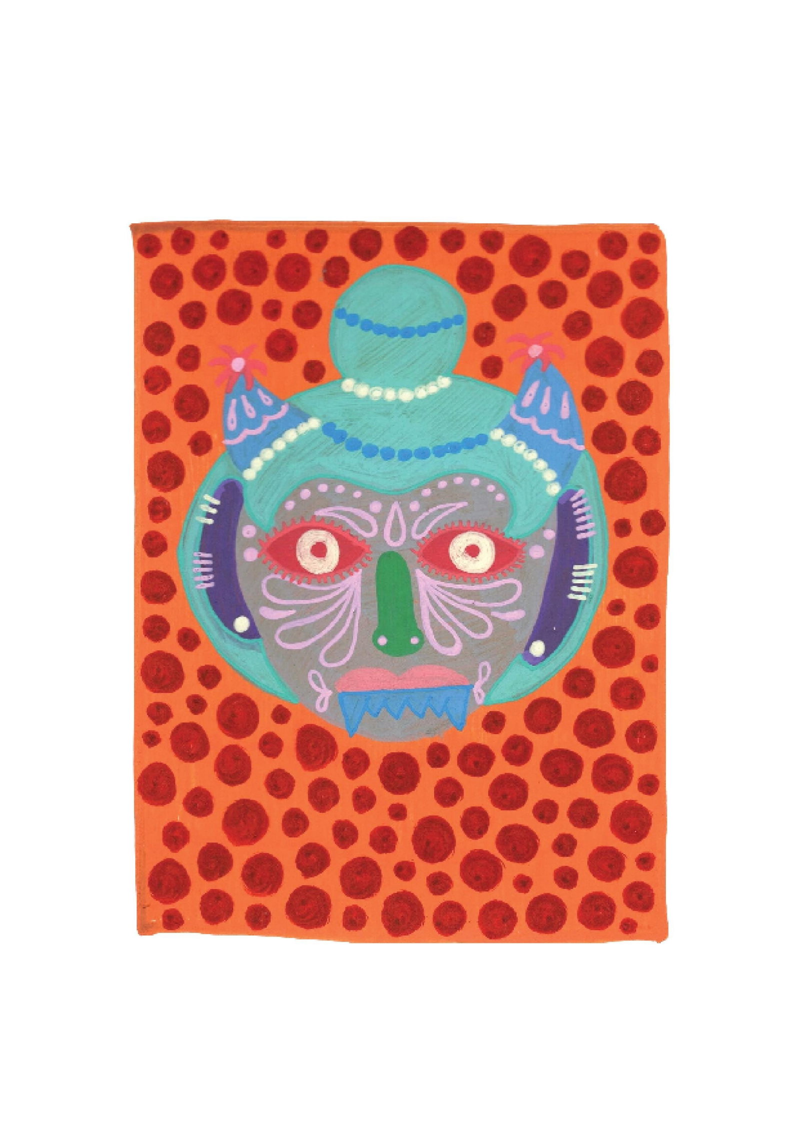 Mask of Evil Eye: Mask of Evil Eye Item Specifics: Inspired by the South Indian Drishti Bommai mask; a protective talisman traditionally represented as a doll; this artwork draws from a visual language widely seen