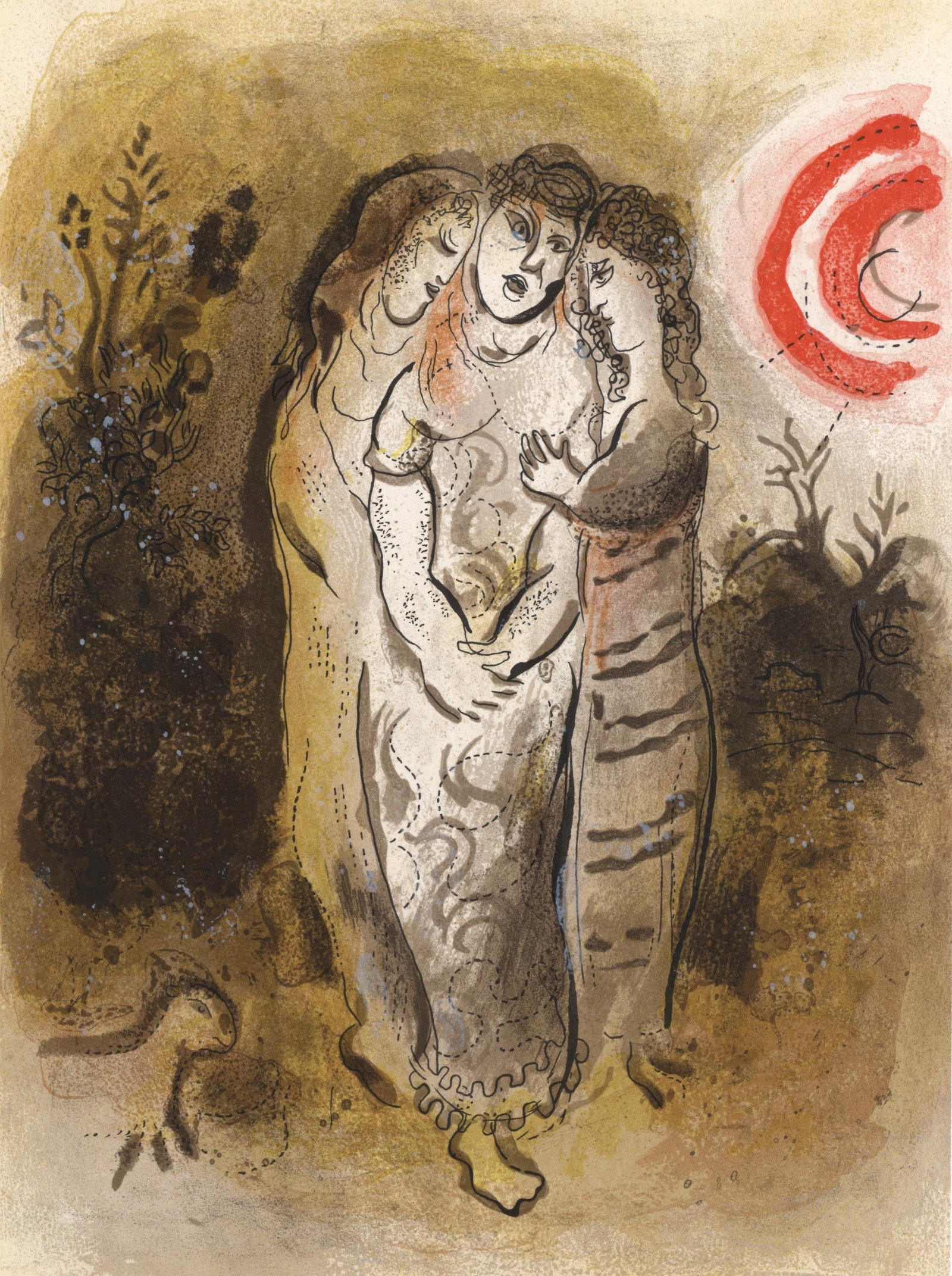 Naomi Her Daughters-in-Law Marc Chagall Drawings Bible Verve Lithograph 1960: Naomi Her Daughters-in-Law Marc Chagall Drawings Bible Verve Lithograph 1960 Item Specifics: This exquisite lithograph by Marc Chagall (18871985), titled Noemie et ses Belles-Filles (Naomi and Her Dau