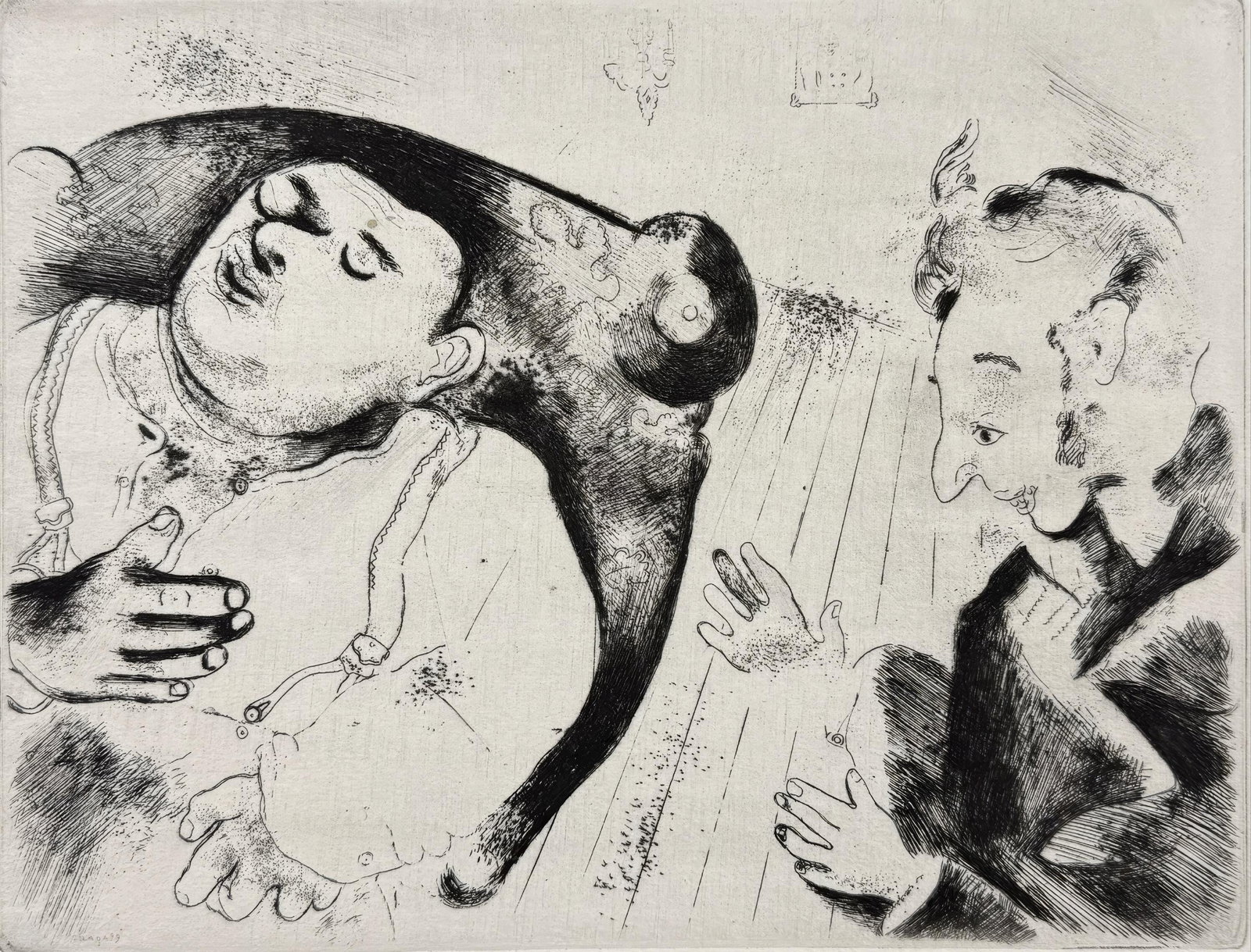 Marc Chagall, Tchitchikov and Sobakevitch Discuss Business, from Dead Souls, Etching, 19231927: Marc Chagall, Tchitchikov and Sobakevitch Discuss Business, from Dead Souls, Etching, 19231927 Item Specifics: This exquisite etching by Marc Chagall (18871985), titled Tchitchikov et Sobakevitch disc