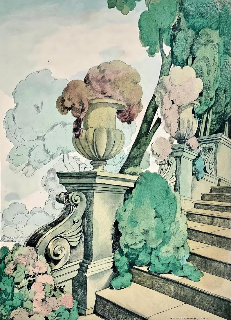 Umberto Brunelleschi, Composition, La Leon d'amour dans un parc, Lithograph: Umberto Brunelleschi, Composition, La Leon d'amour dans un parc, Lithograph Item Specifics: Paper size: 13.11 x 10.039 inches. Excellent condition. Unsigned and unnumbered, as issued. Notes: From the 