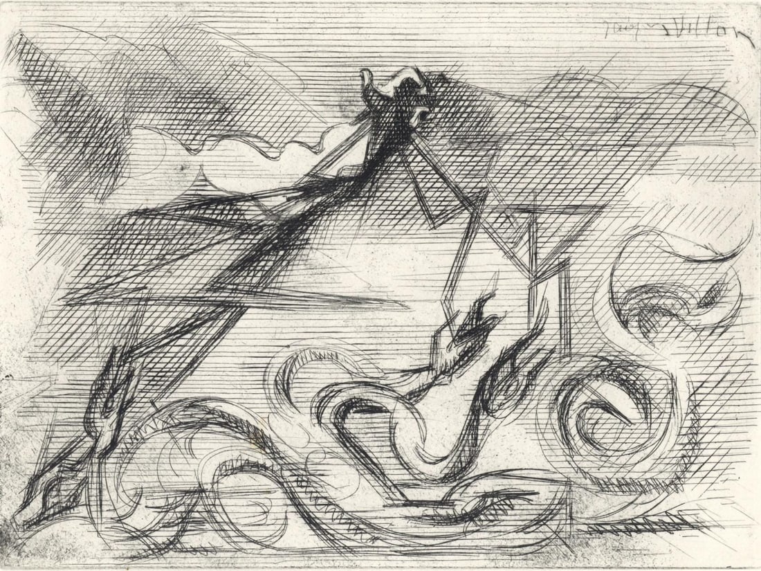 Jacques Villon, Composition, Alternance, Etching: Jacques Villon, Composition, Alternance, Etching Item Specifics: Paper Size: 9.875 x 12.875 inches. Excellent condition. Notes: From the folio, Alternance, 1946. Published by Le Gerbier, Paris; printe
