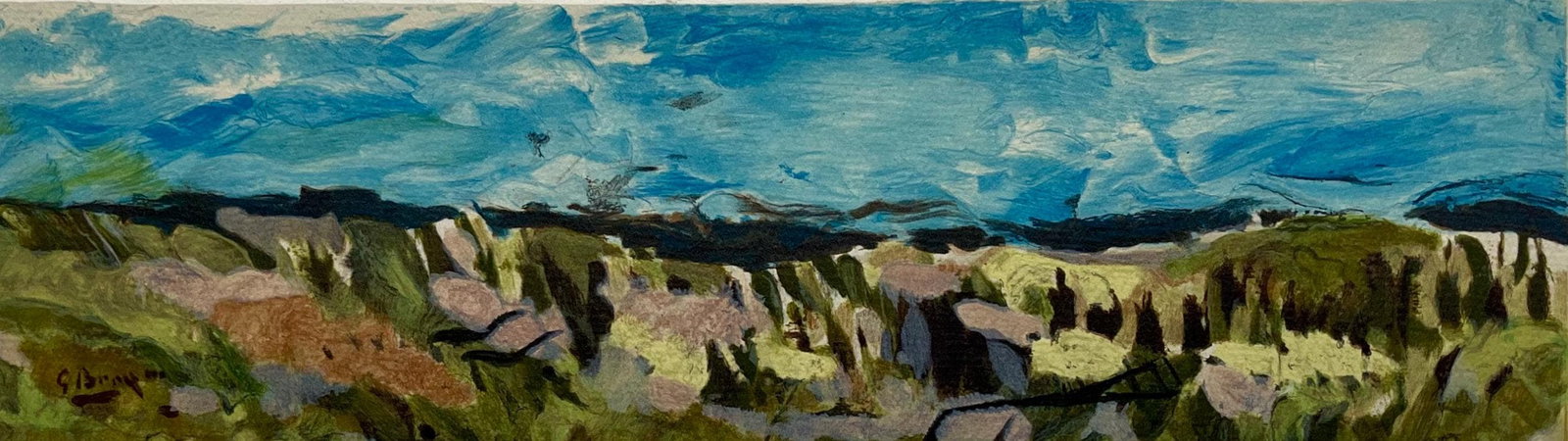 Paysage by Georges Braque Lithograph: Paysage by Georges Braque Lithograph Item Specifics: Image Size: 4.375 x 13.75 inches. Excellent condition. Inscription: Unsigned and unnumbered. Notes: From the folio, Varengeville, 1968. Published b