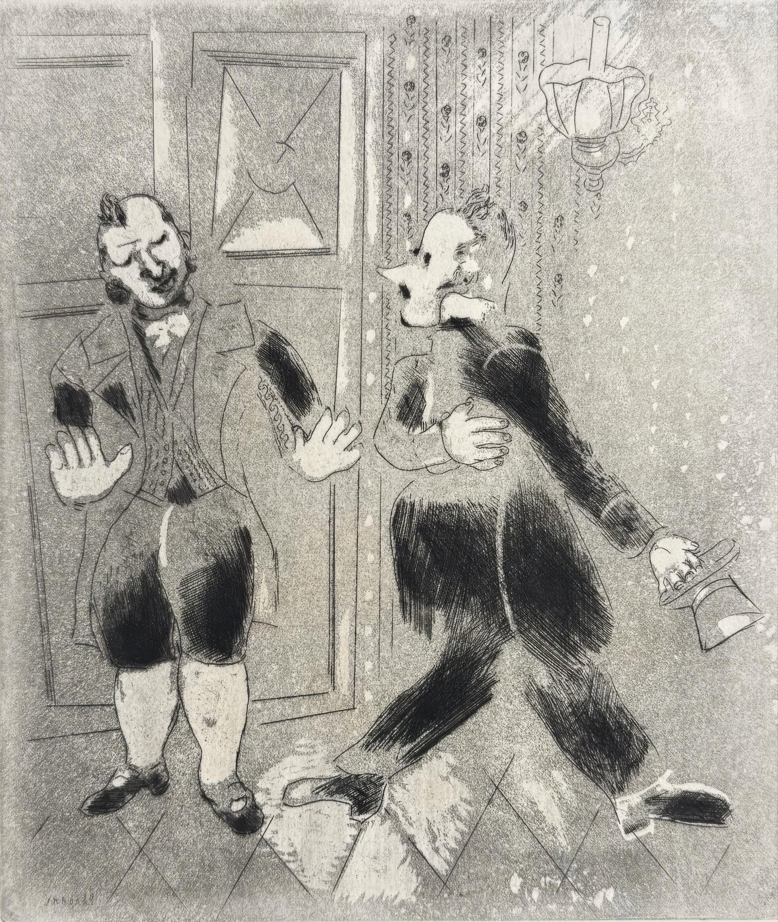 Marc Chagall, The Swiss Guard Does Not Let Tchitchikov Enter, from Dead Souls, Etching, 19231927 (1 of 6)