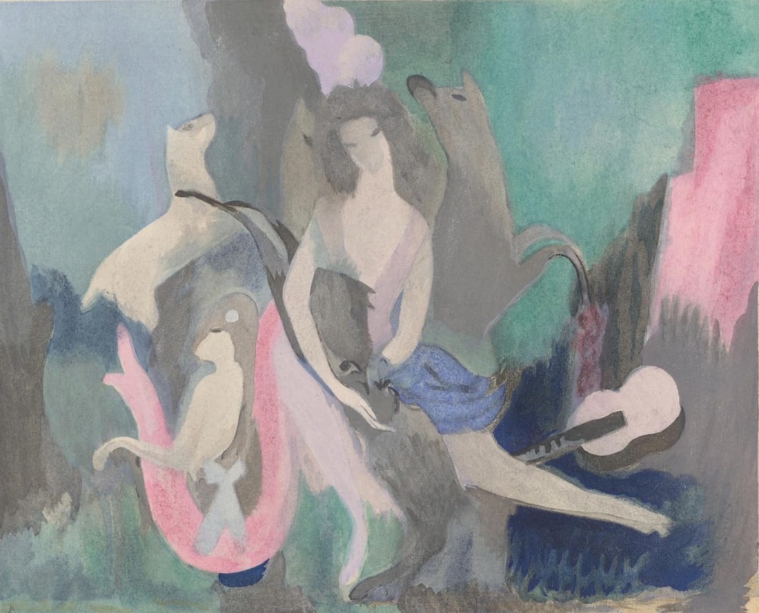 Marie Laurencin Composition Lithograph Les Biches: Marie Laurencin Composition Lithograph Les Biches Item Specifics: Paper size: 8.875 x 11 inches. Excellent condition. Notes: From the volume, Les Biches, 1924. Published by ditions des Quatre Chemins,