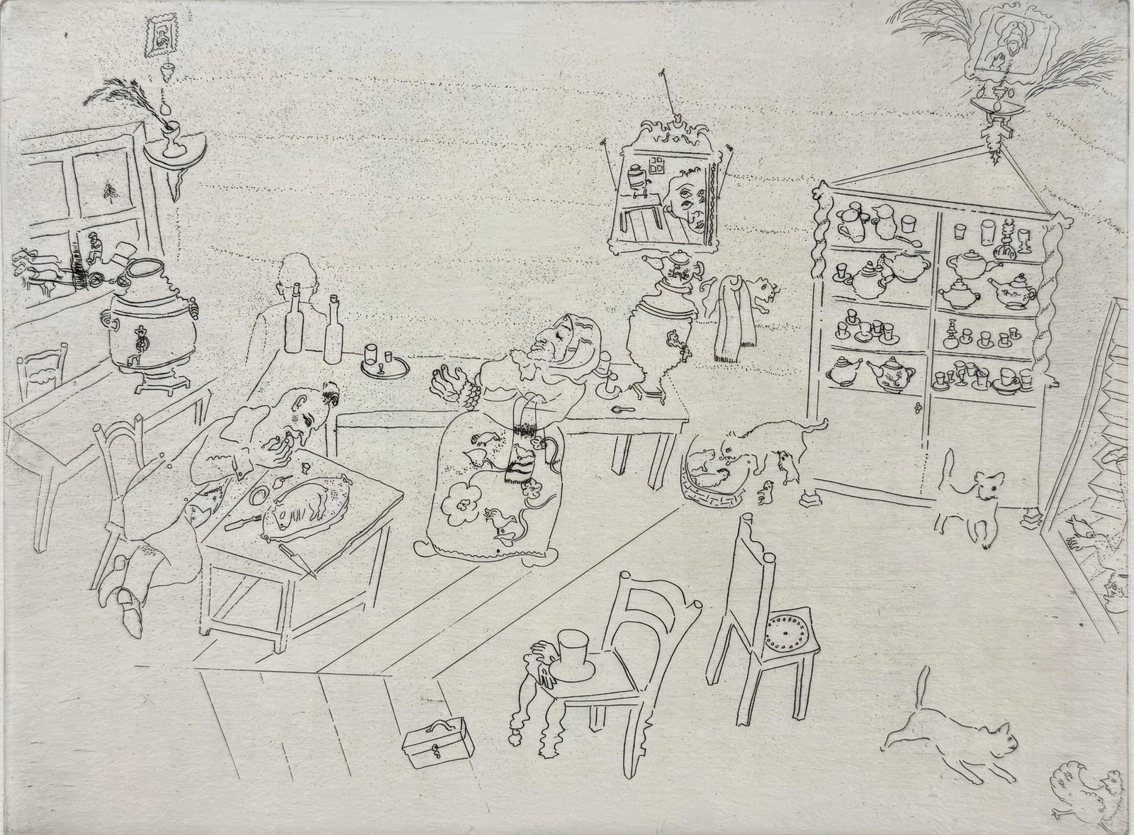 Marc Chagall, Meal at the Inn, from Dead Souls, Etching, 19231927: Marc Chagall, Meal at the Inn, from Dead Souls, Etching, 19231927 Item Specifics: This exquisite etching by Marc Chagall (18871985), titled Repas dans le traktir (Meal at the Inn), originates from the