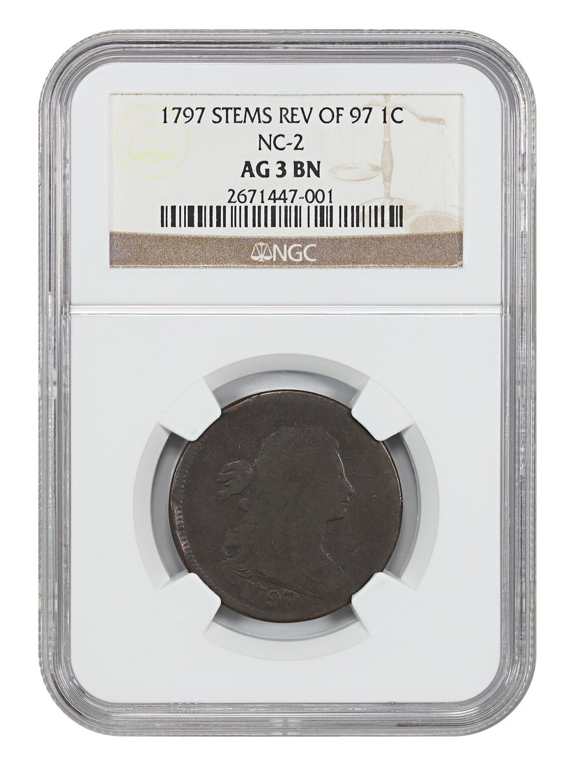 1797 1C NGC AG03 (Stems, Reverse of '97, N-2) - Draped Bust Cent - Rare Variety (1 of 4)