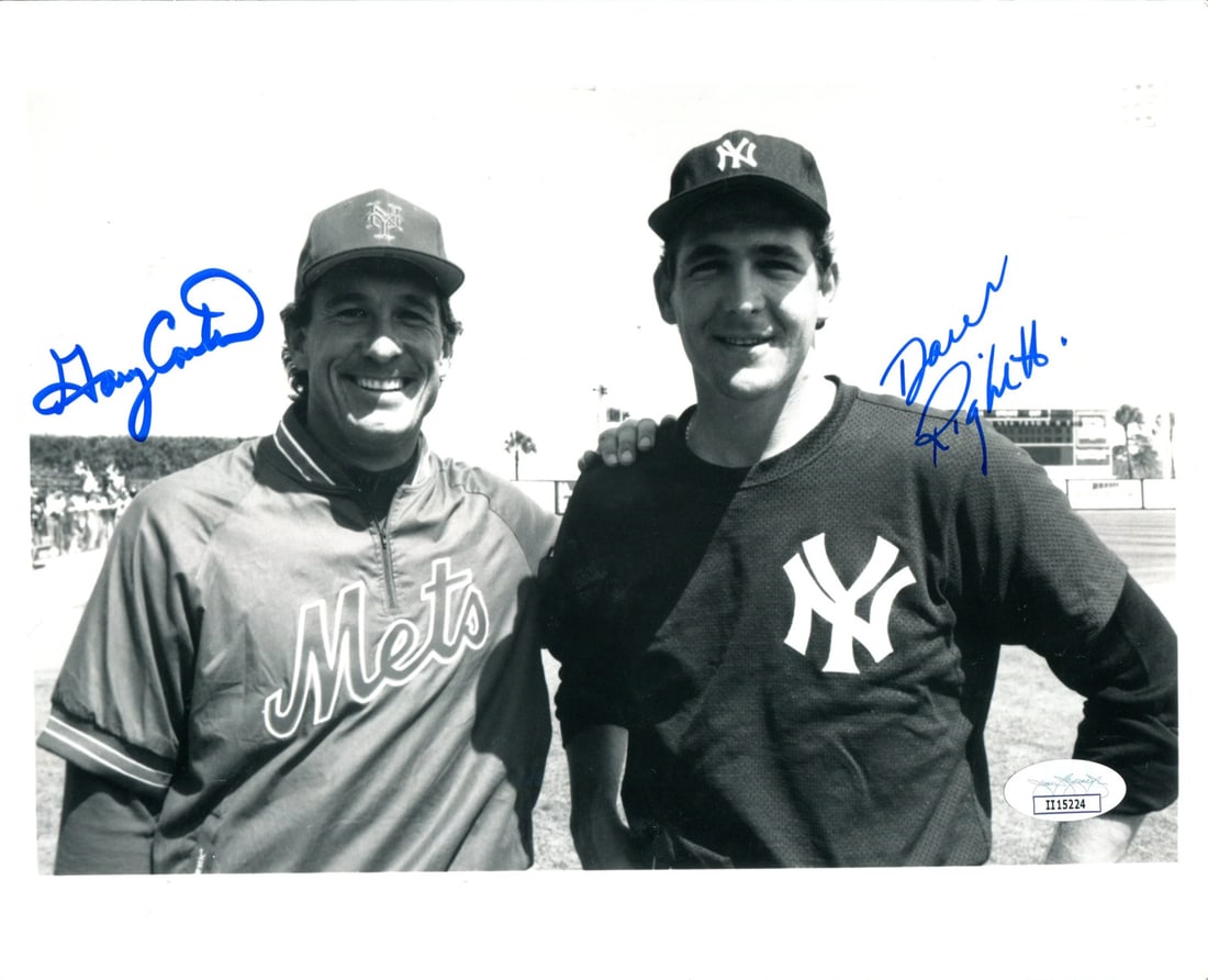 Gary Carter Dave Righetti Autographed 8x10 Photo JSA: Gary Carter Dave Righetti Autographed 8x10 Photo JSA Gary Carter and Dave Righetti have signed an 8x10 photo in blue sharpie, bearing their signatures across the front. This item comes with authentica