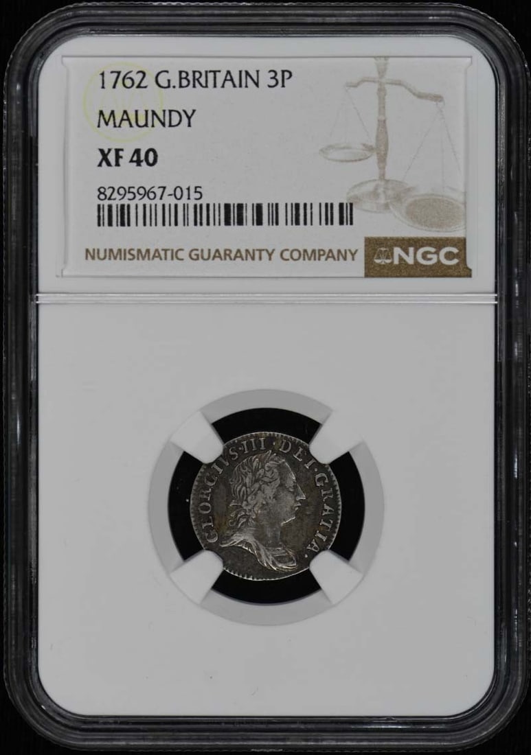 1762 G.BRITAIN Silver 3 Pence ESC-2033 3P NGC XF40 George III: 1762 G.BRITAIN Silver 3 Pence ESC-2033 3P NGC XF40 George III XF40 graded by NGC, this 1762 G.BRITAIN Silver 3 Pence coin features the iconic George III portrait. Circulated and bearing the distinct E