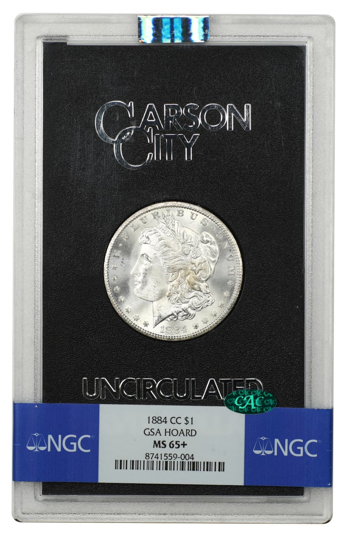 Morgan Dollar 1884 CC MS65+ NGC/ CAC: Morgan Dollar 1884 CC MS65+ NGC/ CAC The Morgan Dollar 1884 CC MS65+ NGC/ CAC boasts exceptional condition, with its high grade of MS65+ indicating a near-mint state of preservation. Certified by the 