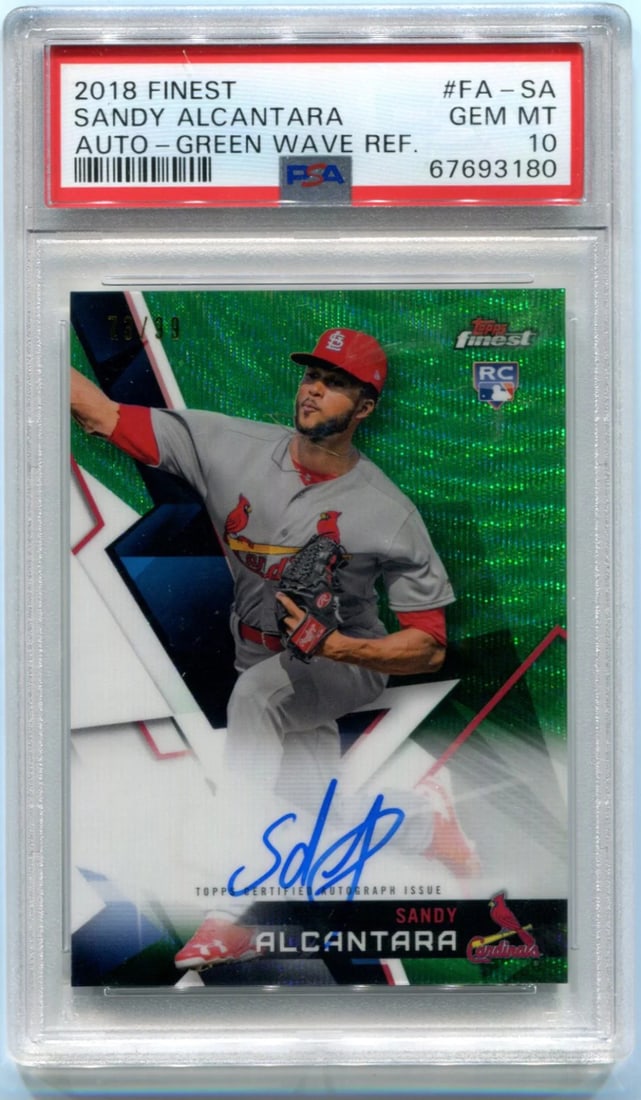 2018 Finest Sandy Alcantara Auto Green Wave Refractor 73/ 99 PSA 10 (1 of 2)