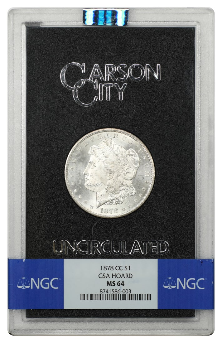 GSA: 1878-CC $1 NGC MS64 - Morgan Dollar: GSA: 1878-CC $1 NGC MS64 - Morgan Dollar 1878-CC $1 Morgan Dollar in MS64 condition, certified by the Numismatic Guaranty Corporation (NGC). This coin showcases its high-grade details with a strong lu