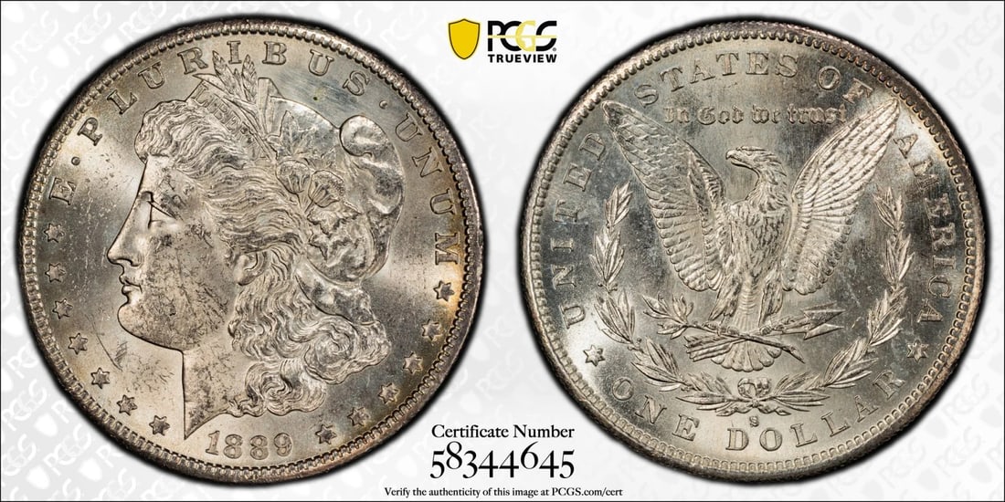 1889-S MORGAN DOLLAR PCGS UNC DETAILS: 1889-S MORGAN DOLLAR PCGS UNC DETAILS The 1889-S Morgan Dollar, graded PCGS UNC Details (98 Damage), boasts its distinctive silver composition and striking design. This coin bears the signature of a s