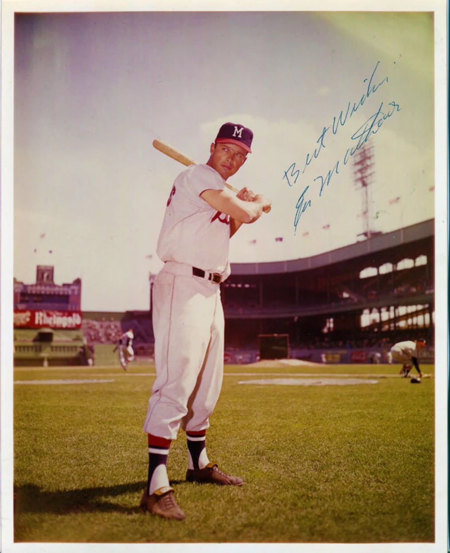 Eddie Mathews Autographed JSA Certified 8x10 Photo: Eddie Mathews Autographed JSA Certified 8x10 Photo Eddie Mathews' sharpie signature across the front of this 8x10 photo adds a touch of nostalgia to any sports memorabilia collection. Certified by