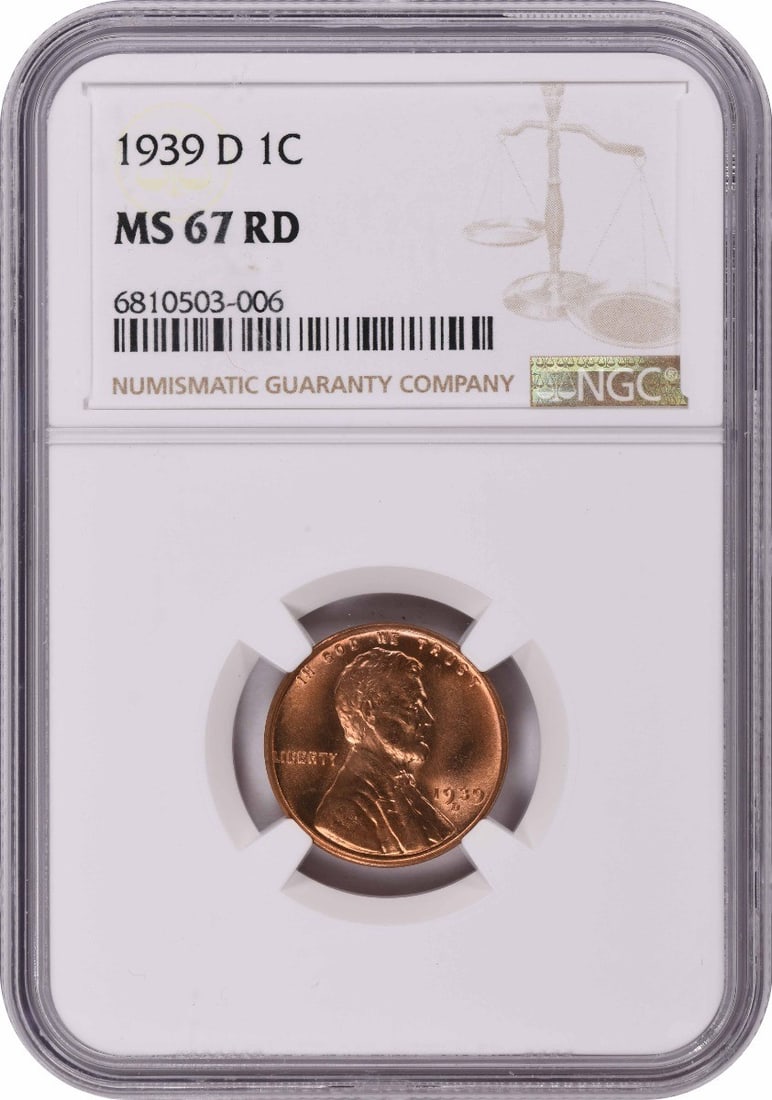 1939-D Lincoln Cent MS67RD NGC (1 of 1)