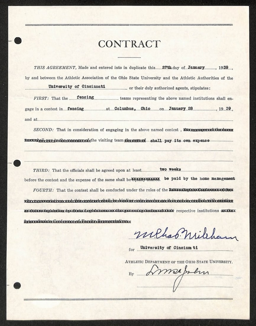 Lynn St. John HOF Signed 1939 Contract Ohio State & Cincinnati JSA 198962 (1 of 3)