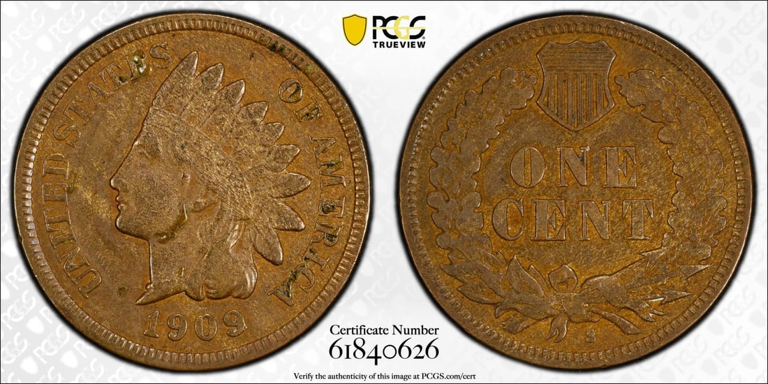 PCGS XF DETAILS 1909-S INDIAN CENT: PCGS XF DETAILS 1909-S INDIAN CENT PCGS XF DETAILS 1909-S INDIAN CENT - A Rare and Detailed Piece. This copper cent, graded XF by PCGS, boasts genuine details with 94% altered surface, a unique charac