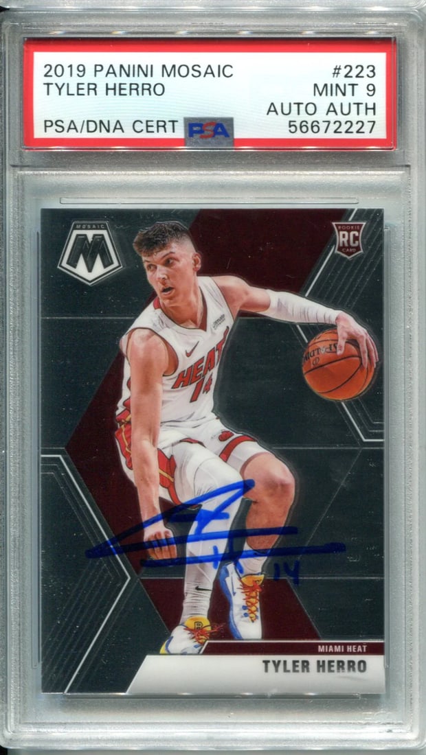 Tyler Herro 2019 Panini Mosaic #223 PSA Mint 9/ Auto Authentic Card (1 of 2)