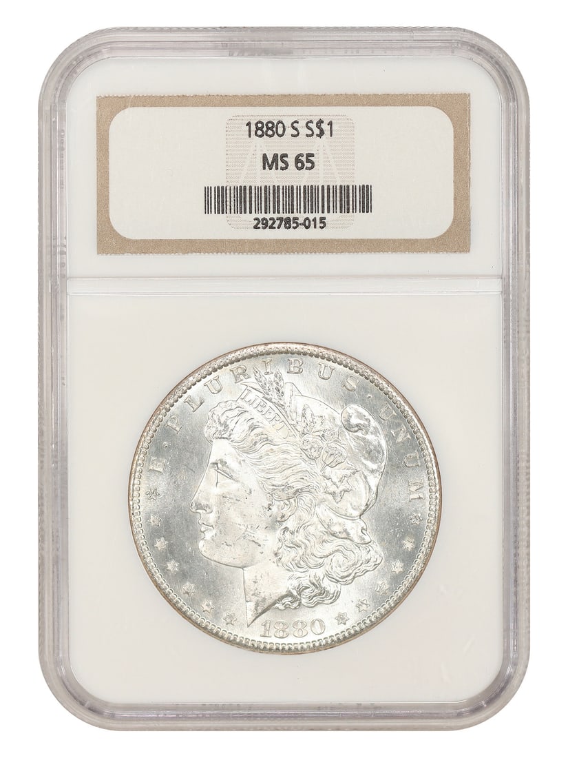 1880-S $1 NGC MS65 - Morgan Dollar - Popular Collector Date: 1880-S $1 NGC MS65 - Morgan Dollar - Popular Collector Date The 1880-S $1 Morgan Dollar, certified MS65 by NGC, showcases exceptional detail and luster, with its San Francisco mint mark proudly displa