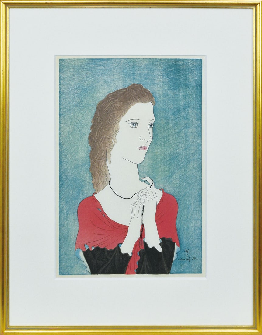 Woman Framed in Woodblock Print by Tsuguharu Fujita Leonard Foujita (1 of 9)