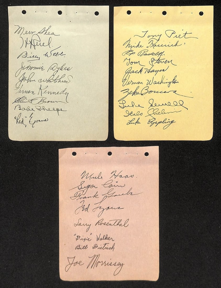 1936 Chicago White Sox Team Signed (27) Album Pages Appling Lyons (HOF) 204555: 1936 Chicago White Sox Team Signed (27) Album Pages Appling Lyons (HOF) 204555 27 signed album pages from the 1936 Chicago White Sox, including Appling Lyons, a Hall of Famer. These original pages sho