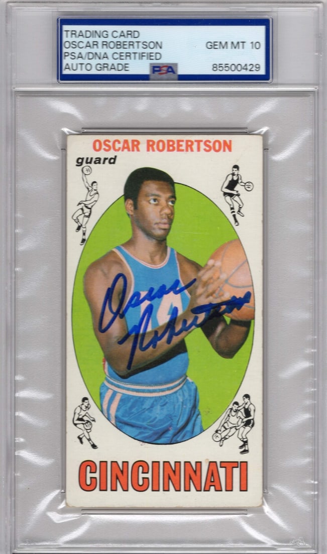Oscar Robertson 1969 Topps Autographed Card PSA Auto Grade GEM MT 10 (1 of 2)