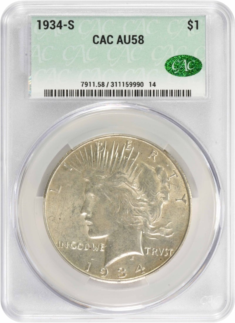 AU58 CACG Peace Silver Dollar 1934 S (1 of 3)