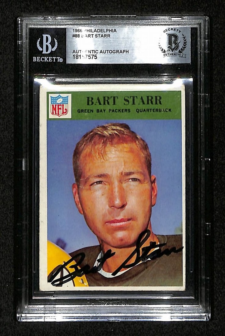 Bart Starr Autographed 1966 Philadelphia Football Card #88 Packers Beckett 99680 (1 of 2)